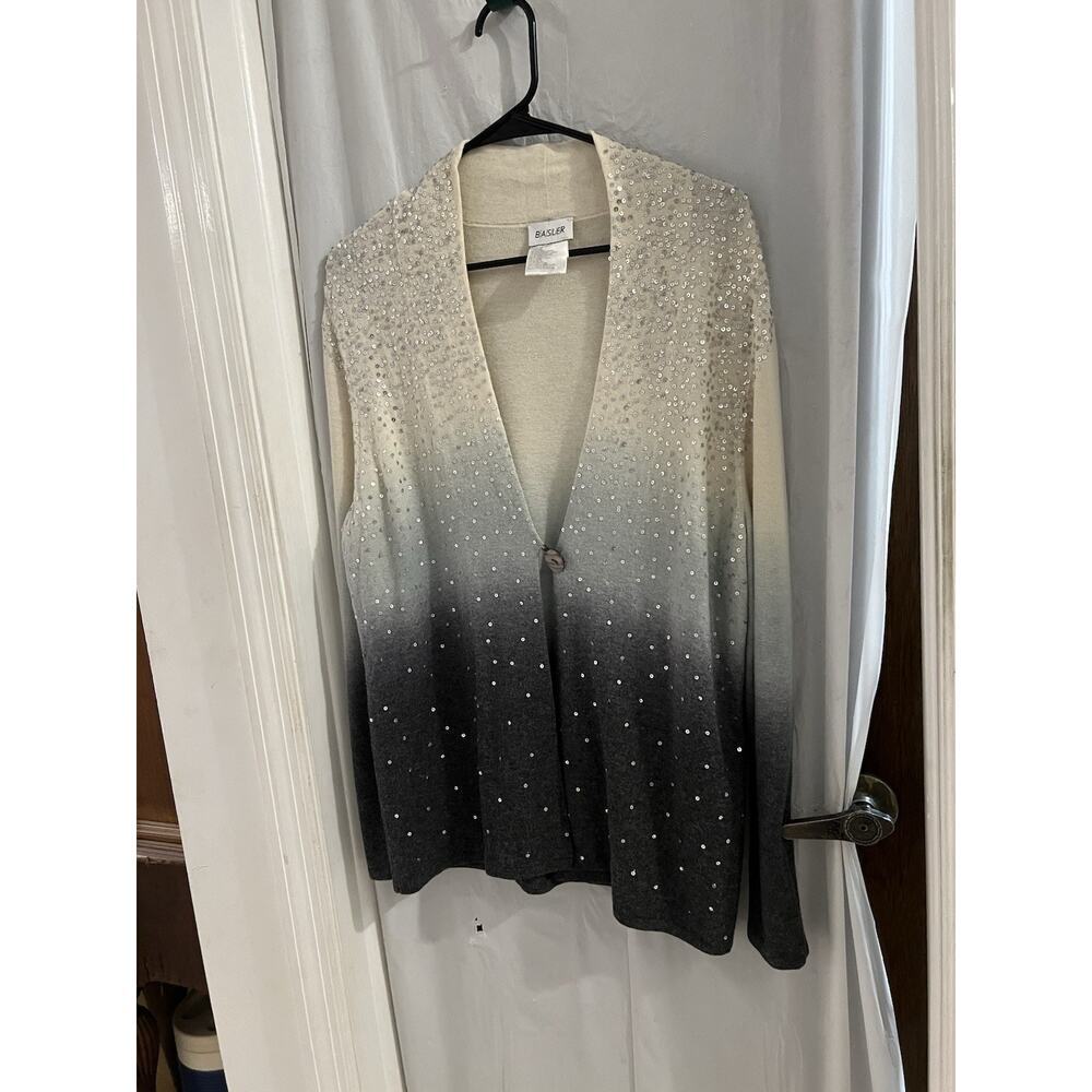 Basler Gray Cream Ombré Sequin Cashmere Blend One Button Cardigan Sweater 42